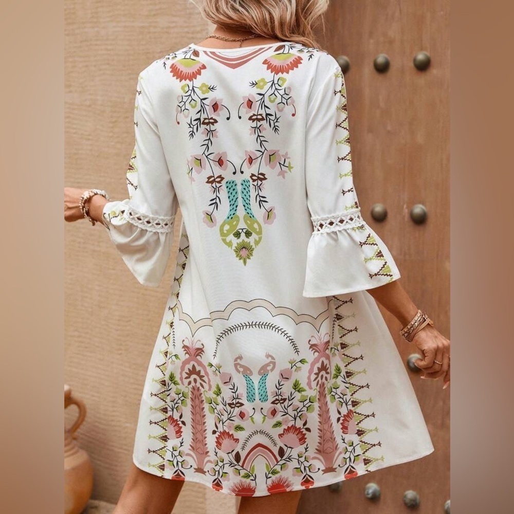 Boho Print Lace Hem Midi dress all sizes - Picture 5 of 6